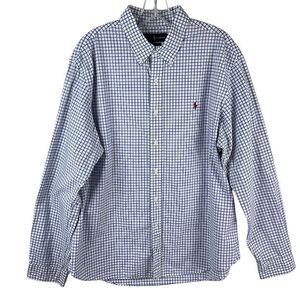 Ralph Lauren XXL Slim Fit Long Sleeve Blue White Check Tattersall Button Down